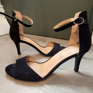 Ankle Strap Heel Sandal H&M Black Size 8.5 Suede 3 inch Heel